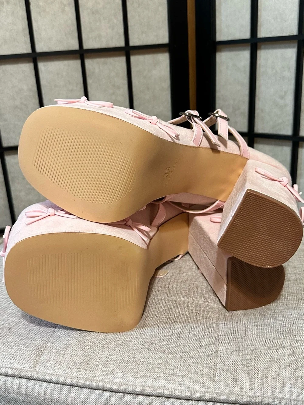 Pink Bow Platform Mary Jane Chunky Heels